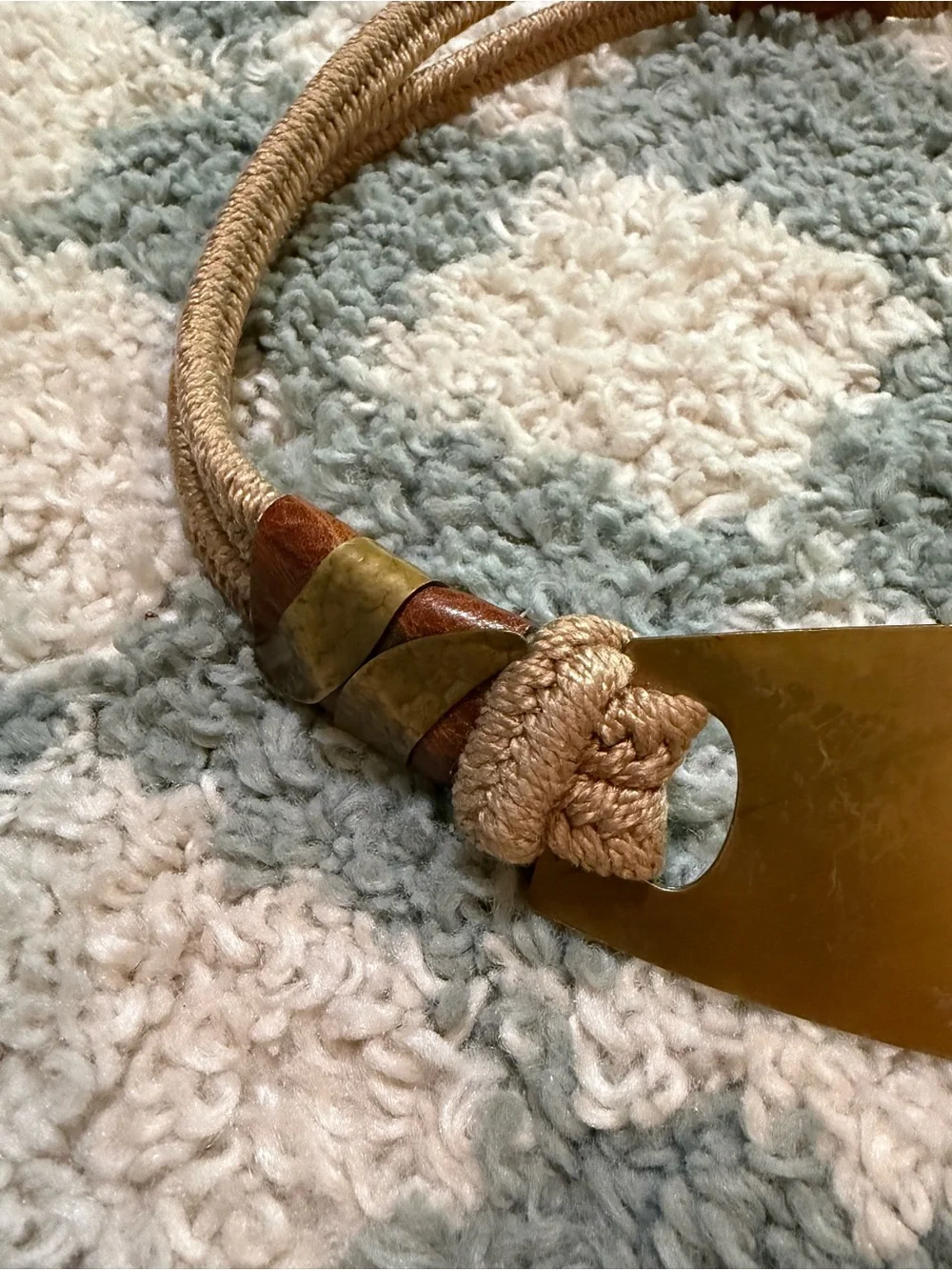 Vintage brass latch buckle stretchy belt braided strap retro statement boho art